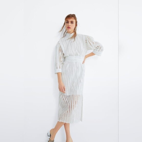 Zara | White textured midi dress - Picture 12 of 12